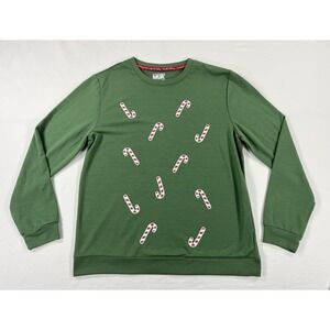 MUK LUKS Christmas Candy Cane Lightweight Cozy Terry Sweatshirt Green Women's M